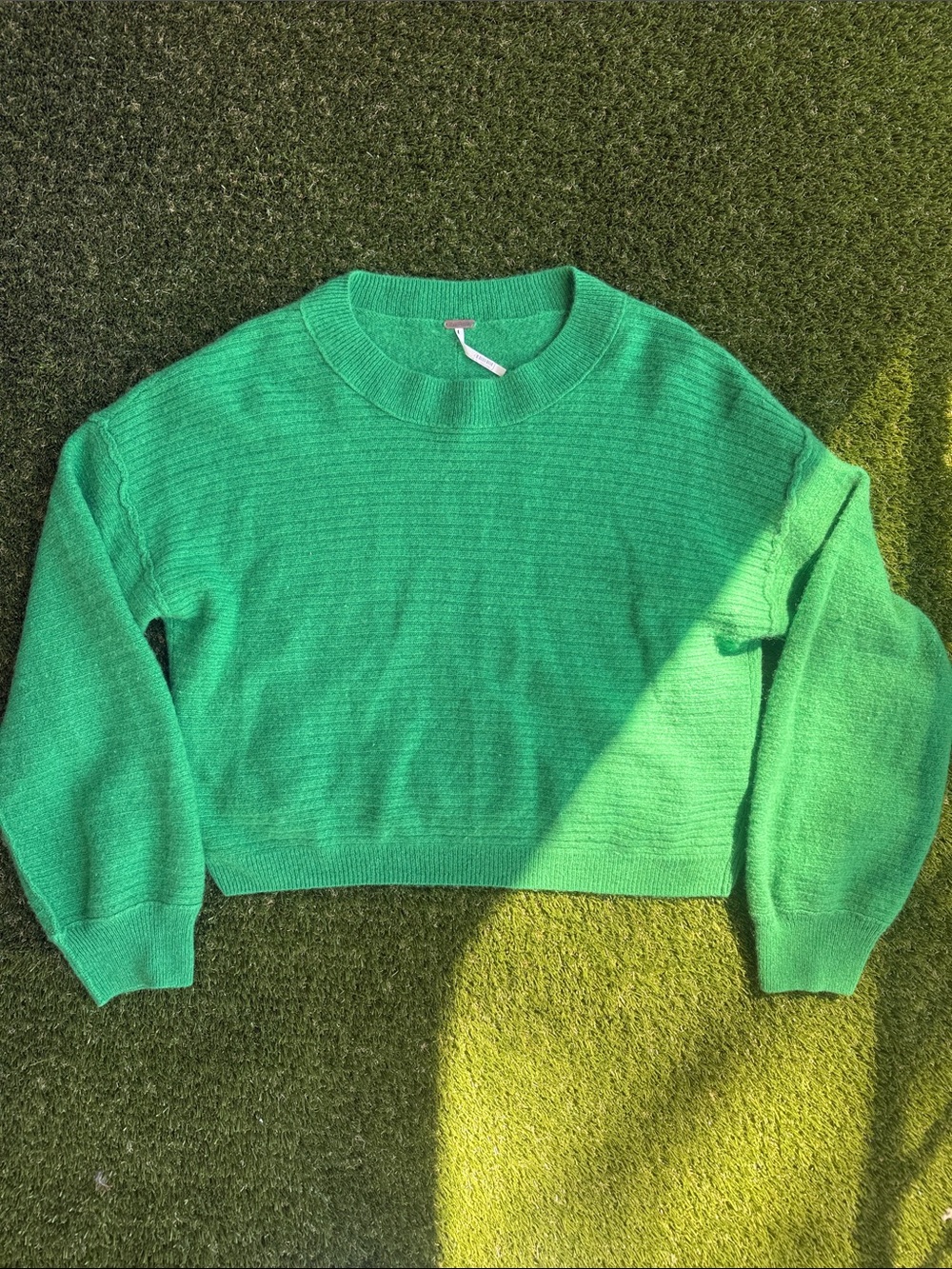 Free People Kelly Green Cashmere Cropped Crewneck Sweater Size M